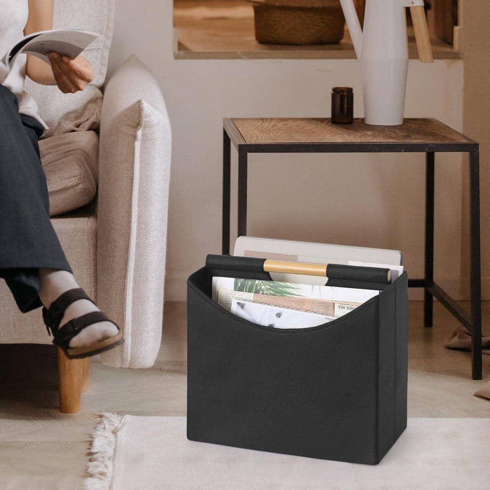 Black 13.8 in. Foldable Fabric Floor Magazine Rack LX0020 - The