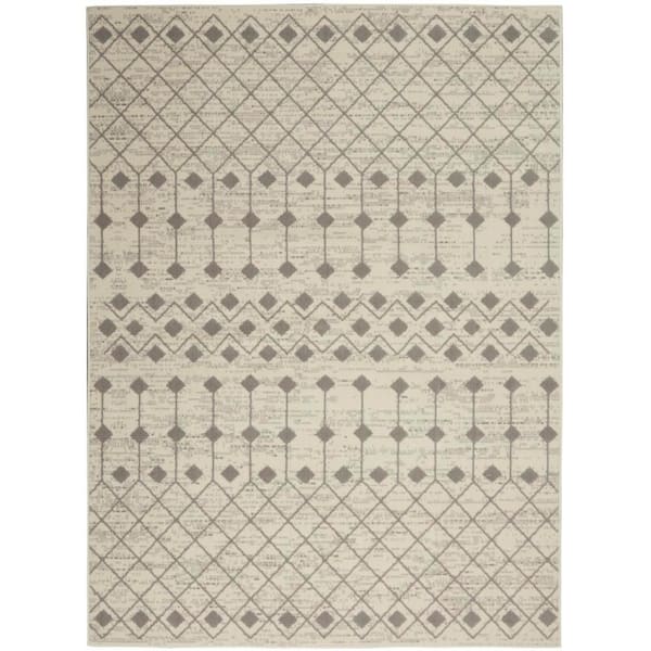 Nourison Grafix Ivory/Grey 5 ft. x 7 ft. Moroccan Boho Area Rug