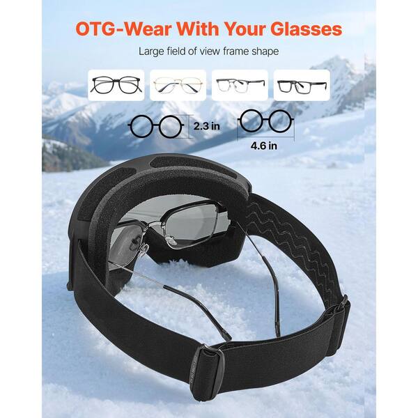 VEVOR Ski Goggles, Cylindrical Silver Mirror Lens OTG Anti-Fog