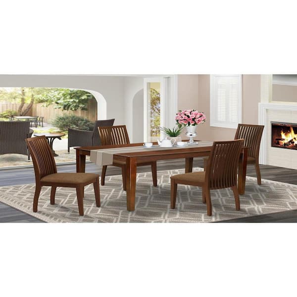 East West Furniture 5-Piece Mahogany Finish Solid Wood Top - Rectangular Dining Room Set - Seats 4