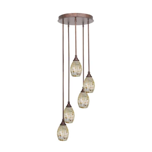 Unbranded Villa 5 Light Bronze Pendant, Cluster Pendant Light with 5 in. Seashell Glass Shades, No Bulbs Included