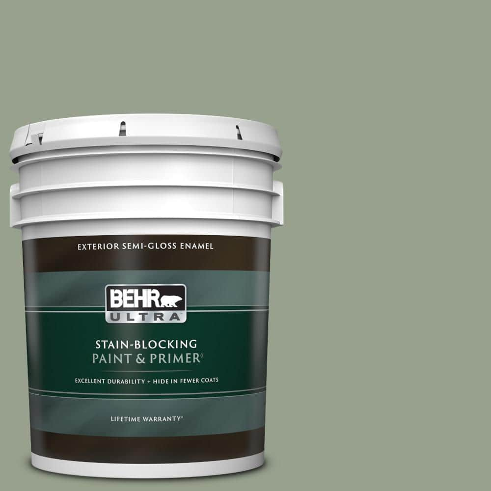 BEHR ULTRA 5 gal. #N390-4 Bitter Sage Semi-Gloss Enamel Exterior Paint ...