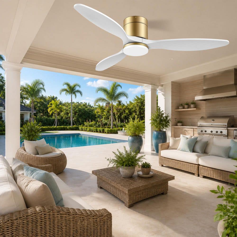 52 in. Smart Outdoor Indoor Flush Mount Ceiling Fans with Lights Remote, Alexa Google Voice App, Quiet DC Motor