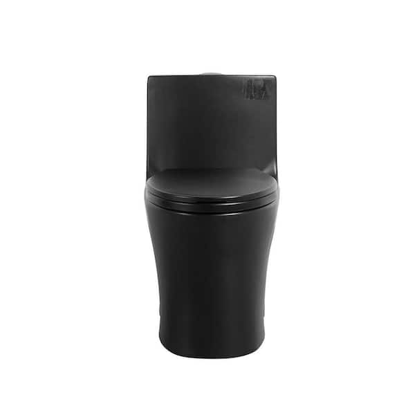 1-piece 1.1/1.6 GPF Dual Flush ADA Height 1000 Map Elongated Toilet in Matte Black Soft-Close Seat Included