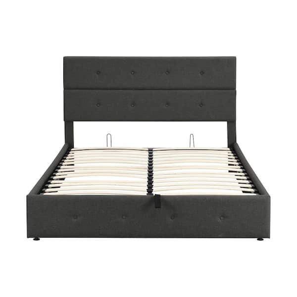 STICKON 83.5 in. W Gray Queen Size Wood Frame Platform Bed with Upholstered