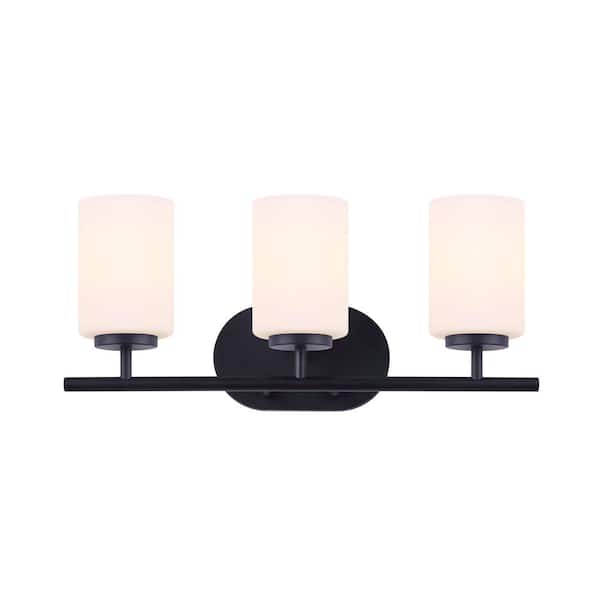 Tatum 3-Light Matte Black Vanity Light with White Opal Glass Shades