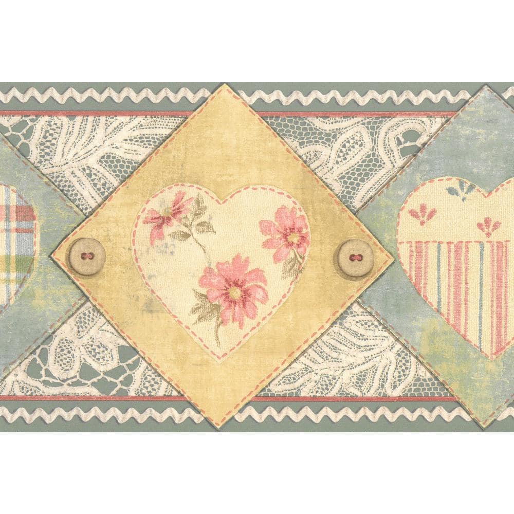 Falkirk Brin Hearts, Flowers Green, Brown, Pink Wallpaper Border