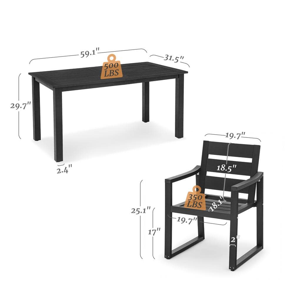 Black Recycled Plastic 7-Piece Outdoor Dining Set with Armchairs