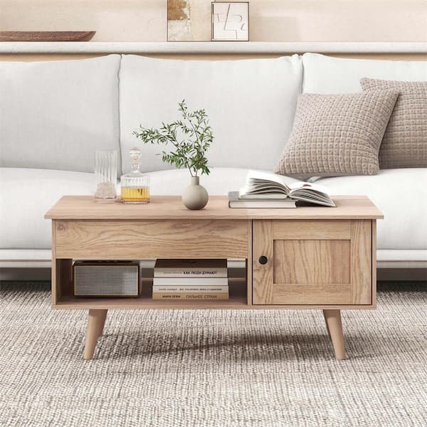 Costway 39.5 in. Natural Rectangle Wood Coffee Table