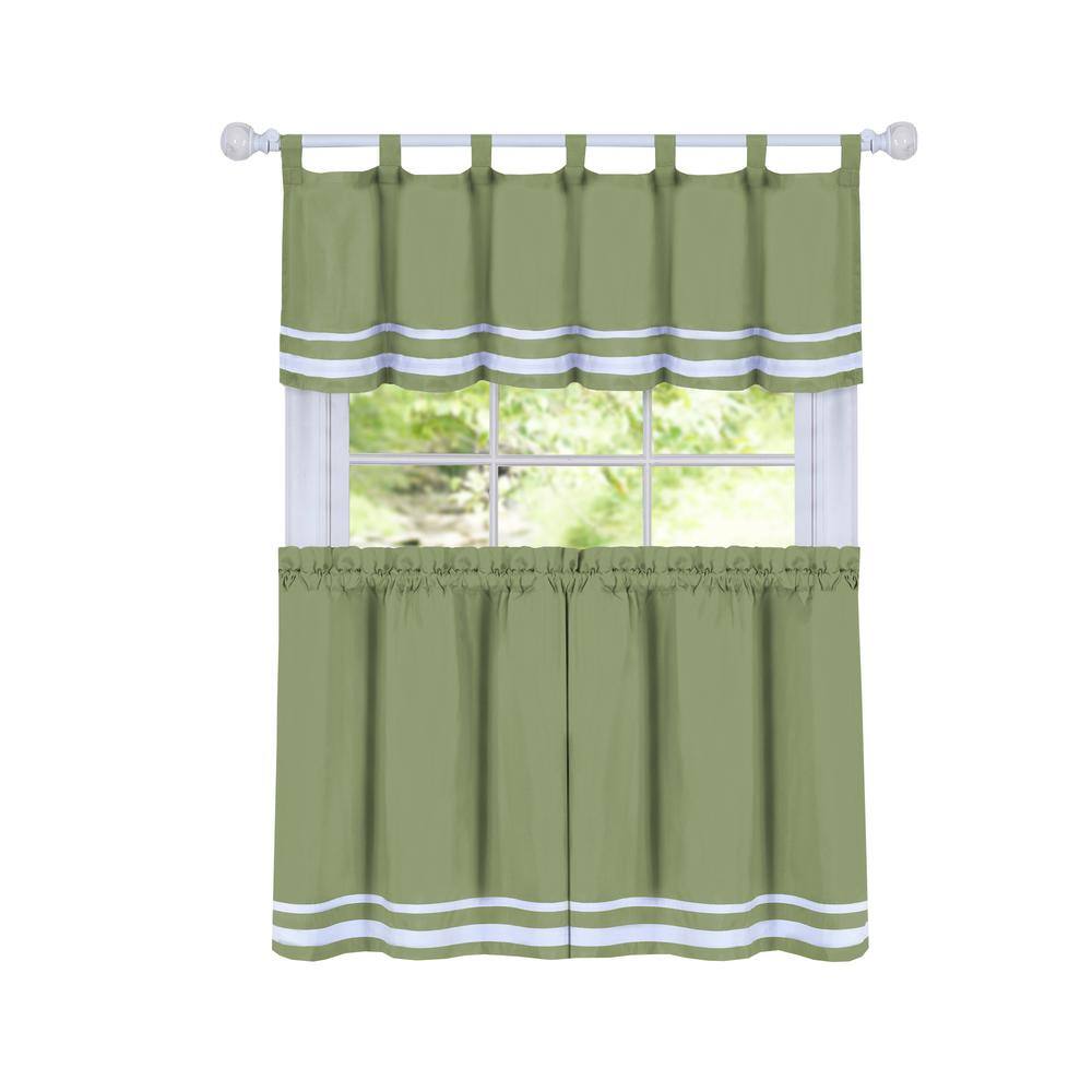 Green Sill Length Tab Top Tier Curtain Set with Valance