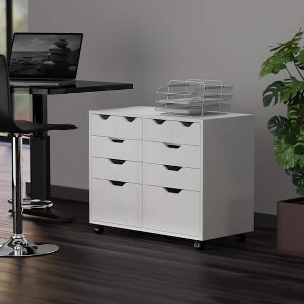 WINSOME WOOD Halifax White Cabinet with 4 Small and 4 Medium