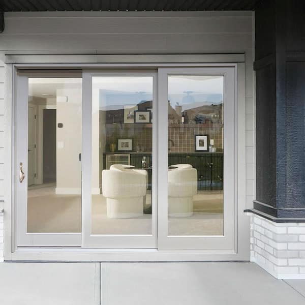 108 in. x 96 in. White in Left Hand/Slide Fiberglass Full Lite Glass Stacking Sliding Patio Door