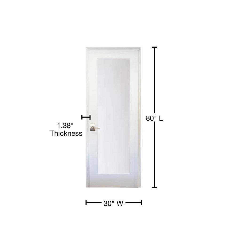 Primed White MDF 30" x 80" Satin Glass Prehung Interior Door