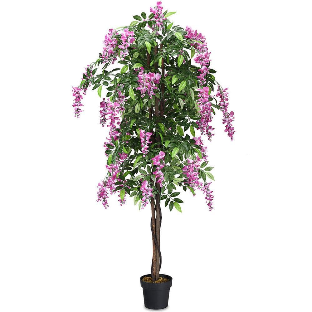 Costway 6 ' Purple Artificial Ficus Flower Tree Indoor-Outdoor Home Decor in Pot