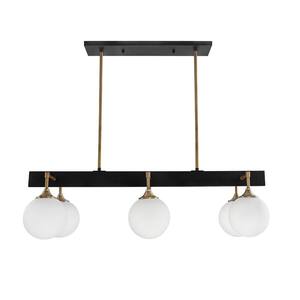 Kennedy 35 in. 6-Light Black and Gold Island Chandelier with Frosted Globes