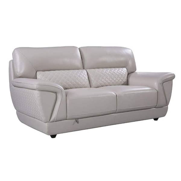 Benjara 39 in. Gray Solid Leather 2-Seater Loveseat with Attached Lumbar Cushion