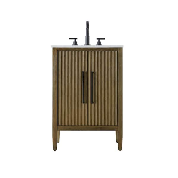 24 in. Single Sink Hazel Oak Bath Vanity with White Engineered Marble Top