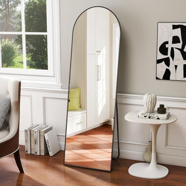 Black 21 in. W x 56 in. H Arched Modern Aluminum Alloy Framed Full Length Mirror Floor Mirror