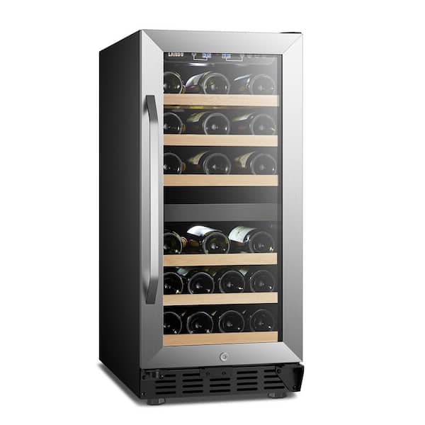 LANBO 15 in. 28 Bottle Stainless Steel Dual Zone Wine Refrigerator