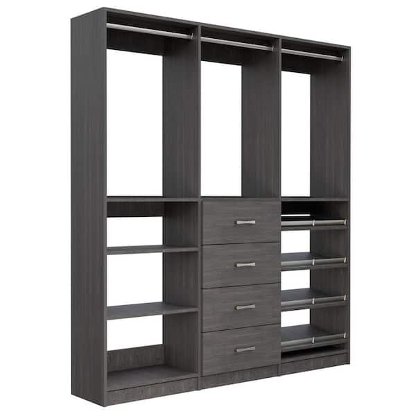 Alto Collection 99 in. W Grey Wall Mounted Hang w Shelves, 4-Drawer w Hang, Hang w Shoe Shelves Wood Closet System