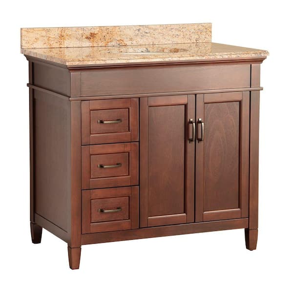 Unbranded Ashburn 37 in. W x 22 in. D Vanity in Mahogany with Vanity Top and Stone Effects in Tuscan Sun