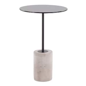 Symbol 16 in. Black Glass, Black Metal and Concrete Side Table