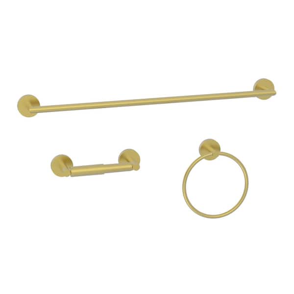Glacier Bay Cartway 3-Piece Bath Hardware Set with Towel Ring, Toilet Paper Holder and 24 in. Towel Bar in Matte Gold