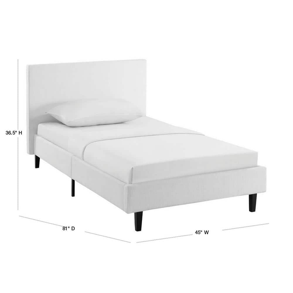Anya Twin White Upholstered Platform Bed with Wood Slat Support
