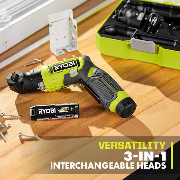 (取り置き).RYOBI 電動ドライバー ライト セット バッテリーあり RYOBI USB Lithium Multi-Head Screwdriver Kit with 2 Ah Battery