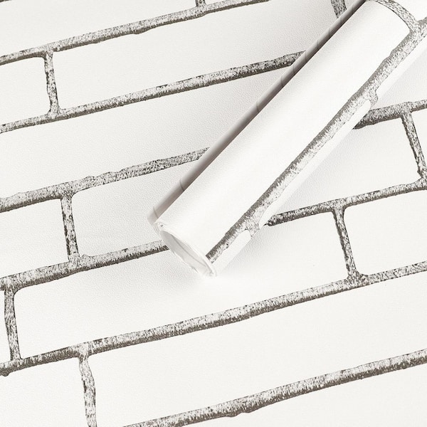 23.62 in. x 196.85 in. White Brick Gray Peel and Stick Wallpaper Roll, Self-Adhesive Film(Covers 32.31 sq. ft)