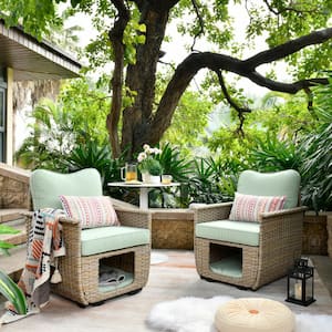Aphrodite 2-Piece Wicker Outdoor Patio Conversation Set with Light Green Cushions
