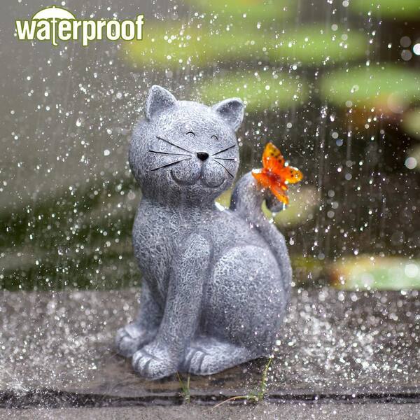 Goodeco Solar Cat with Butterfly for Garden Statues Yard Art Lawn