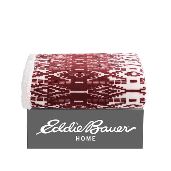 Eddie Bauer Ultra Plush San Juan Red Ikat Sherpa Reverse Throw Blanket