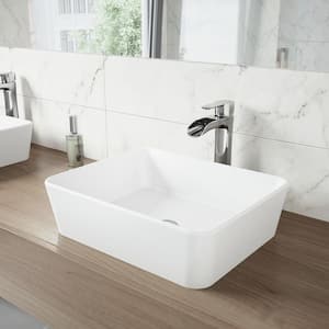 Marigold Modern White Matte Stone 18 in. L x 14 in. W x 5 in. H Rectangular Vessel Bathroom Sink