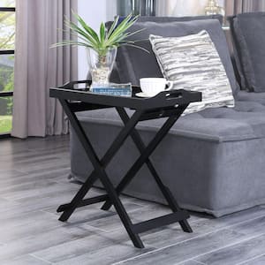 Designs2Go 22 in. Black Standard Rectangle Wood Tray End Table with Folding