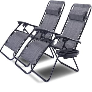 Versatile Black Flexible Aluminum Outdoor Lounge Chair in Light Gray Set of 2