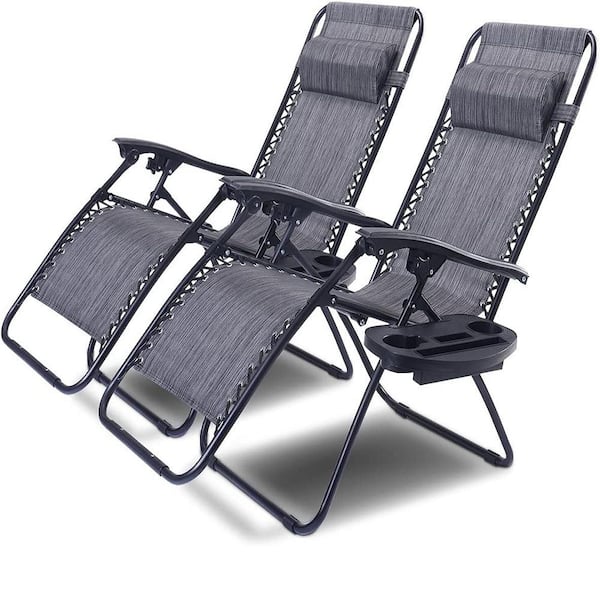 ITOPFOX Versatile Black Flexible Aluminum Outdoor Lounge Chair in Light Gray Set of 2