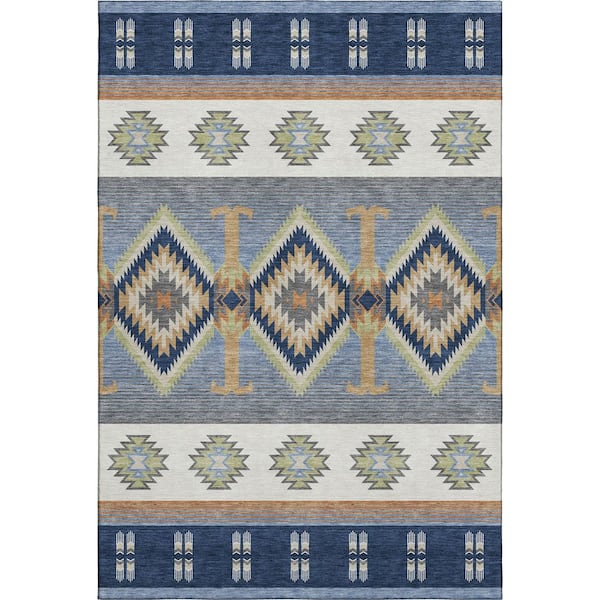 Mayfield Premium Machine Washable Abstract AMF2541 Navy 5 ft. x 7 ft. 6 in. Area Rug