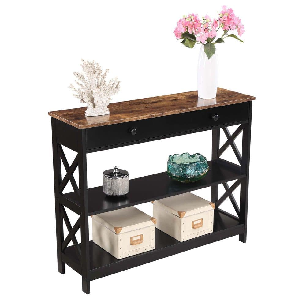 Oxford Barnwood Console Table with Drawer and Shelves