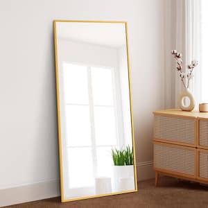 Gold 22 in. W x 65 in. H Rectangle Metal Floor Mirror, Full Length Mirror Free-Standing Hanging or Leaning