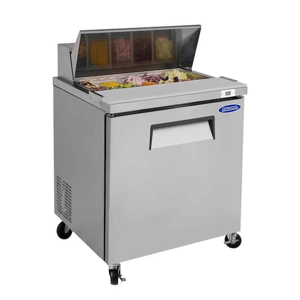 29 in. 8 cu. ft. Commercial Refrigerators Sandwich Prep Table in Stainless Steel Silver with Butcher Block Cutting Board