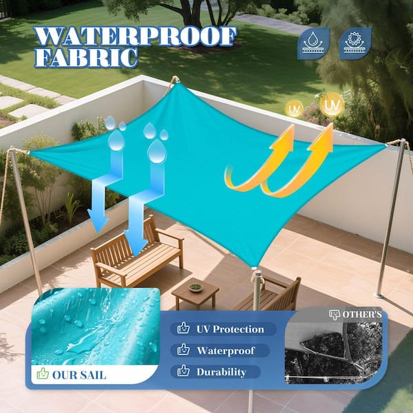 10 x 13 ft. Waterproof Sun Shade Sail Rectangle Canopy Cover UV Blockage for Outdoor Patio Pergola Backyard, Turquoise