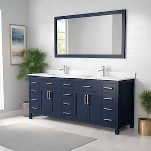 Beckett 84 in. W x 22 in. D x 35 in. H Double Sink Bathroom Vanity in Dark Blue with Carrara Cultured Marble Top
