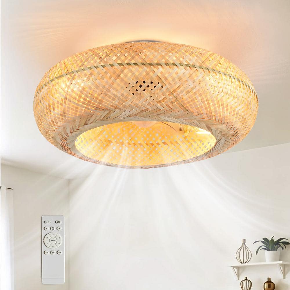 20 In. Bohemian Woven Bamboo Flush Mount Ceiling Fan with Light E26*4 (excl. bulbs) and Remote for Living Room price history on PriceWatchPro