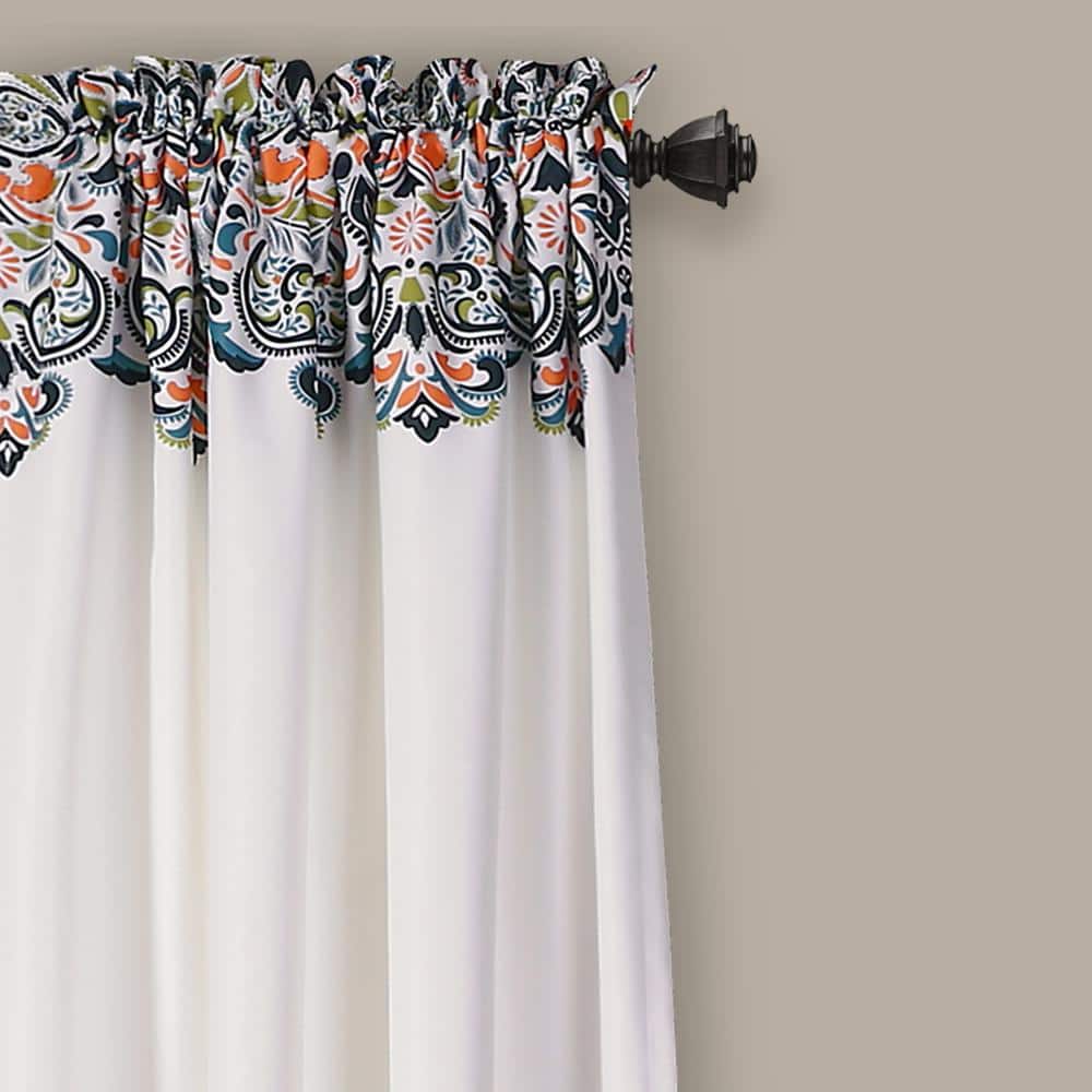 Navy and Tangerine Damask Pattern Blackout Drapes, Set of 2