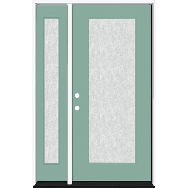 Legacy 53 in. x 80 in. Full Lite Rain Glass RHIS Primed Quarry Finish Fiberglass Prehung Front Door 14 in. SL