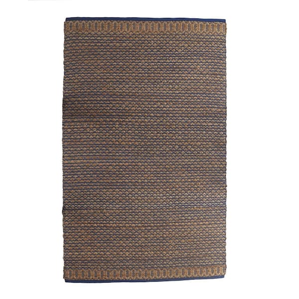 Hand Woven Natural Fiber Tan / Blue 7 ft. 9 in. x 9 ft. 9 in. Geometric Jute Blend Area Rug