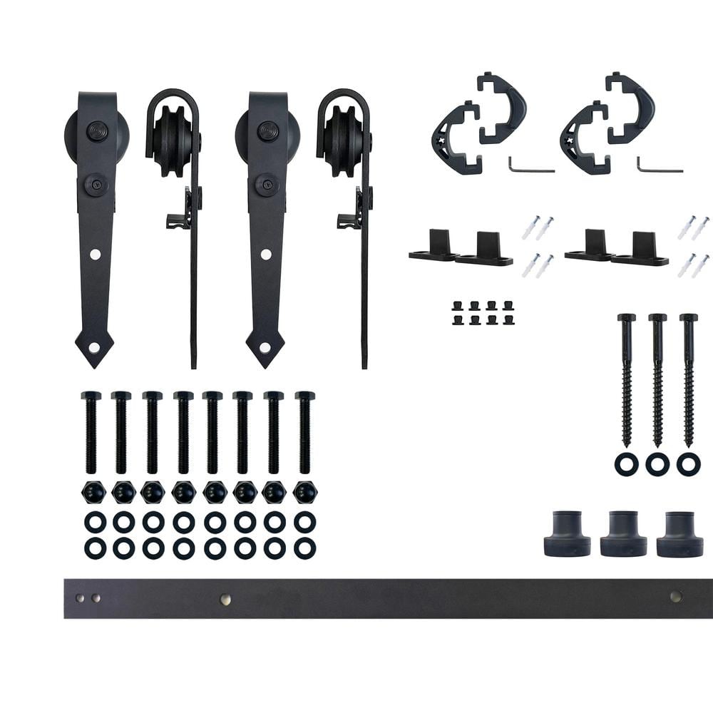 4.5 ft./54 in. Black Rustic Non-Bypass Sliding Barn Door Hardware Kit Arrow Design Roller for Double Doors price history on PriceWatchPro