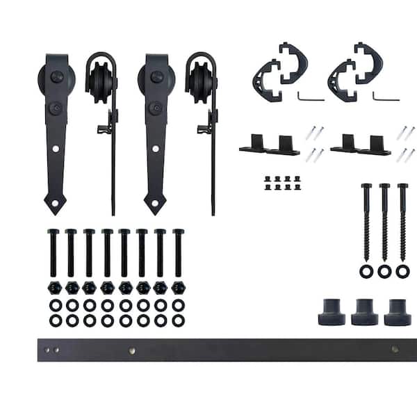 HOMACER 4.5 ft./54 in. Black Rustic Non-Bypass Sliding Barn Door Hardware Kit Arrow Design Roller for Double Doors