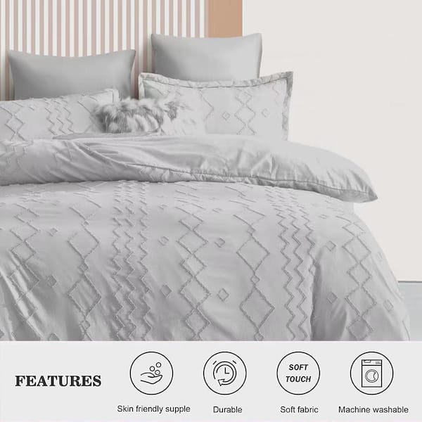 Tufted Twin Comforter Set for Boys 2 Piece Ultra Soft Polyester Bedding Comforters Boho Stripes Gray